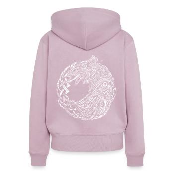 Les corbeaux d’Odin Hugin Munin Nœuds Celtic Vikings - Sweat à capuche zippé Premium bio Femme - rose poudré - Dos - Julia (174cm)