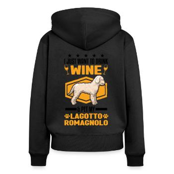 Lagotto Romagnolo et vin - Sweat à capuche zippé Premium bio Femme - noir - Dos - Julia (174cm)