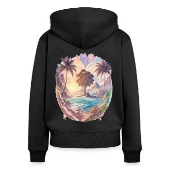 Nature Landscape Watercolor Exotic Palm Trees - Women's Premium Organic Zip Hoodie - black - Back - Julia (174cm)