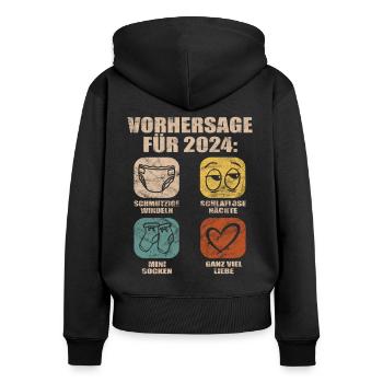 Werdende Eltern 2024 Babybauch Vorhersage - Frauen Premium Bio Zip Hoodie - Schwarz - Hinten - Julia (174cm)