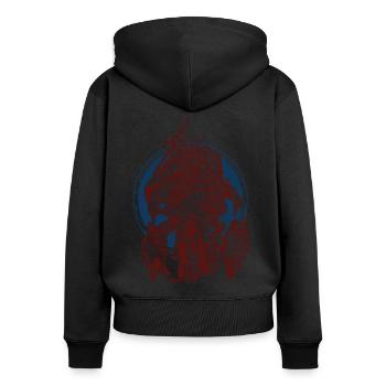 Wikinger Odin mit Sleipnir & Gungnir Design - Frauen Premium Bio Zip Hoodie - Schwarz - Hinten - Julia (174cm)