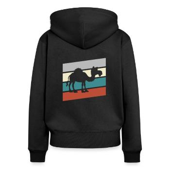 Rétro Dromadaire - Sweat à capuche zippé Premium bio Femme - noir - Dos - Julia (174cm)