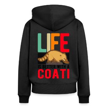 La vie est meilleure avec un coati - Sweat à capuche zippé Premium bio Femme - noir - Dos - Julia (174cm)