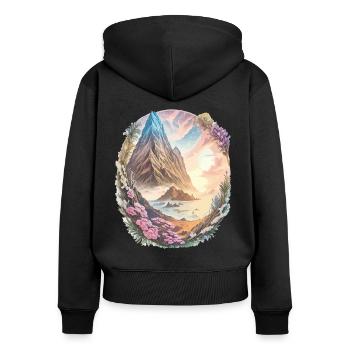 Nature, Paysage, Aquarelle, Montagne, Alpes Randonnée - Sweat à capuche zippé Premium bio Femme - noir - Dos - Julia (174cm)