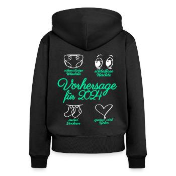 Werdende Eltern 2024 Babybauch Vorhersage - Frauen Premium Bio Zip Hoodie - Schwarz - Hinten - Julia (174cm)