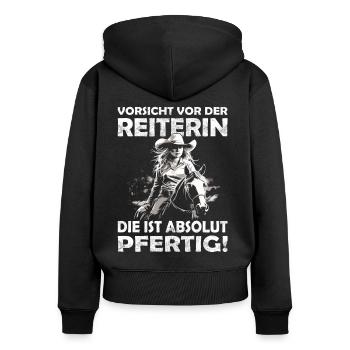 Turnier Trottel - Westernpferd & Westernreiter - Frauen Premium Bio Zip Hoodie - Schwarz - Hinten - Julia (174cm)