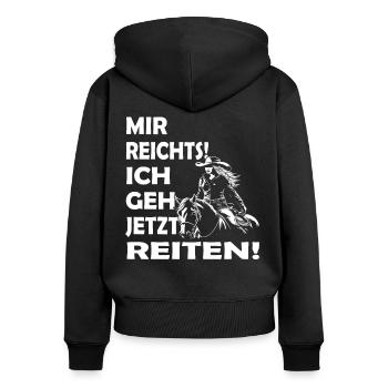 Turnier Trottel - Westernpferd & Westernreiter - Frauen Premium Bio Zip Hoodie - Schwarz - Hinten - Julia (174cm)