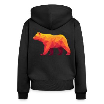 Geometrische Grizzly-Kunst in warmen Tönungen - Frauen Premium Bio Zip Hoodie - Schwarz - Hinten - Julia (174cm)