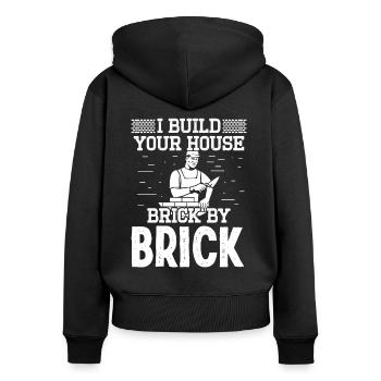 Mason Brick By Brick Masonry House Builder - Women's Premium Organic Zip Hoodie - black - Back - Julia (174cm)