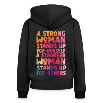 Feminist Watercolor A Strong Woman - Frauen Premium Bio Zip Hoodie - Schwarz - Hinten - Julia (174cm)