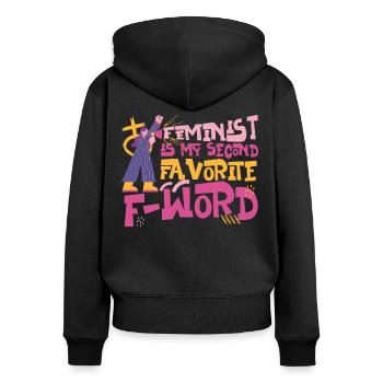 Feminist Feminist Is My Second - Frauen Premium Bio Zip Hoodie - Schwarz - Hinten - Julia (174cm)