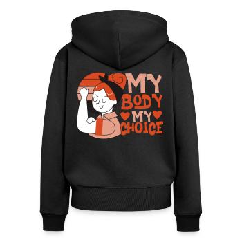 Féministe Mon corps Mon choix - Sweat à capuche zippé Premium bio Femme - noir - Dos - Julia (174cm)
