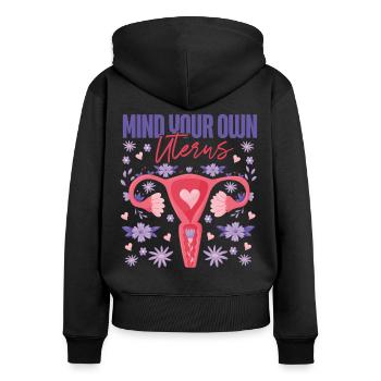 Féministe : Occupez-vous de votre propre utérus - Sweat à capuche zippé Premium bio Femme - noir - Dos - Julia (174cm)