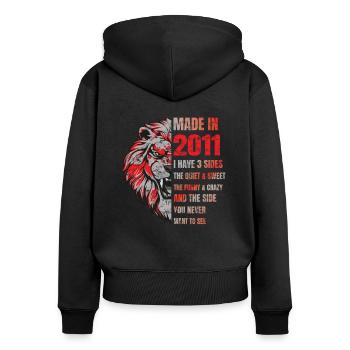 2011 Birthday Lion made in - Women's Premium Organic Zip Hoodie - black - Back - Julia (174cm)