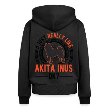 Ich mag einfach Akita Inus - Frauen Premium Bio Zip Hoodie - Schwarz - Hinten - Julia (174cm)