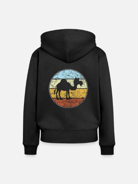 Dromedar Retro - Frauen Premium Bio Zip Hoodie - Schwarz