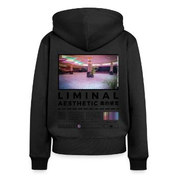 Liminal Spaces Retro 80s & 90s Backrooms Vaporwave - Women's Premium Organic Zip Hoodie - black - Back - Julia (174cm)