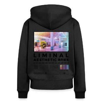 Liminal Spaces Retro 80s & 90s Backrooms Vaporwave - Women's Premium Organic Zip Hoodie - black - Back - Julia (174cm)
