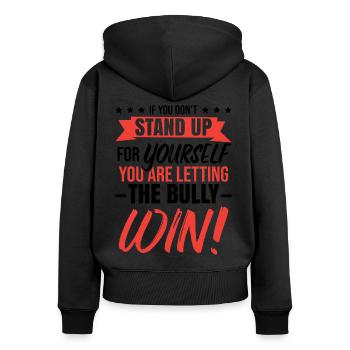 Unity Day sagt Anti-Mobbing - Frauen Premium Bio Zip Hoodie - Schwarz - Hinten - Julia (174cm)