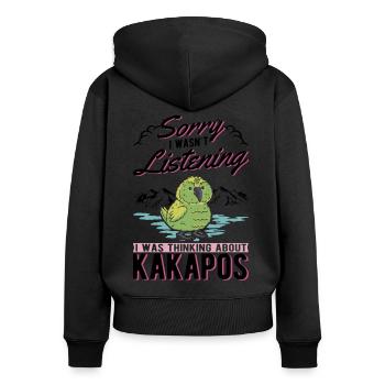 Kakapo Oiseau Perroquet de nuit - Sweat à capuche zippé Premium bio Femme - noir - Dos - Julia (174cm)