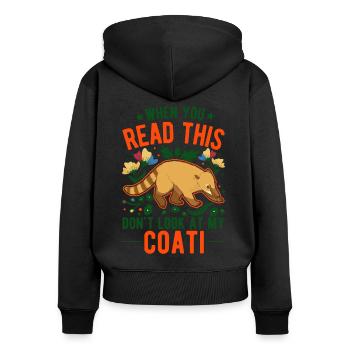 Coati Cadeau Proboscis Bear Coati - Sweat à capuche zippé Premium bio Femme - noir - Dos - Julia (174cm)