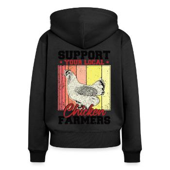 Soutenez vos éleveurs de poulet locaux - Sweat à capuche zippé Premium bio Femme - noir - Dos - Julia (174cm)