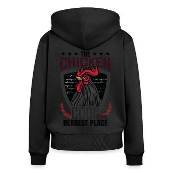 Hühnerstall Sprichwort - Frauen Premium Bio Zip Hoodie - Schwarz - Hinten - Julia (174cm)