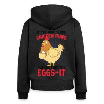 Blague sur les jeux de mots sur le poulet - Sweat à capuche zippé Premium bio Femme - noir - Dos - Julia (174cm)