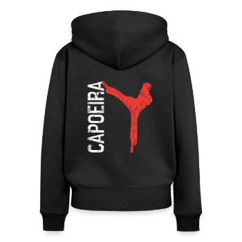 Capoeira - Frauen Premium Bio Zip Hoodie - Schwarz - Hinten - Julia (174cm)