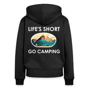 La vie courte Go Camping - Sweat à capuche zippé Premium bio Femme - noir - Dos - Julia (174cm)