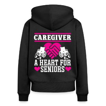 Altenpfleger Caregiver Heart For Seniors Pfleger - Frauen Premium Bio Zip Hoodie - Schwarz - Hinten - Julia (174cm)