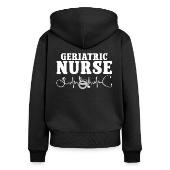 Altenpfleger Geriatric Nurse Heartbeat Pfleger - Frauen Premium Bio Zip Hoodie - Schwarz - Hinten - Julia (174cm)