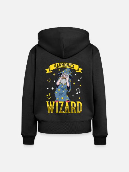 Harmonica Wizard - Mundharmonika - Frauen Premium Bio Zip Hoodie - Schwarz