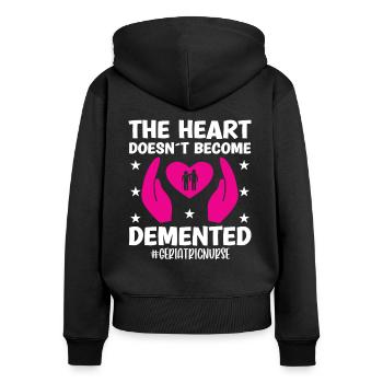 Le cœur de l’infirmière gériatrique ne devient pas un soignant dément - Sweat à capuche zippé Premium bio Femme - noir - Dos - Julia (174cm)