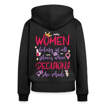 Feminist Women Belong In All - Frauen Premium Bio Zip Hoodie - Schwarz - Hinten - Julia (174cm)