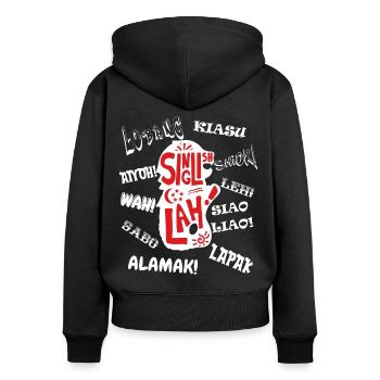 SINGAPORE SLANG, SINGLISH ~ WHITE WORDINGS - Women's Premium Organic Zip Hoodie - black - Back - Julia (174cm)