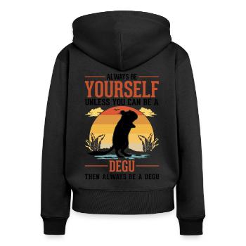 Always be yourself Degu Walddegu - Frauen Premium Bio Zip Hoodie - Schwarz - Hinten - Julia (174cm)
