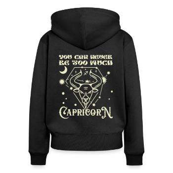 Astrologie Jamais trop Capricorne Ésotérisme - Sweat à capuche zippé Premium bio Femme - noir - Dos - Julia (174cm)