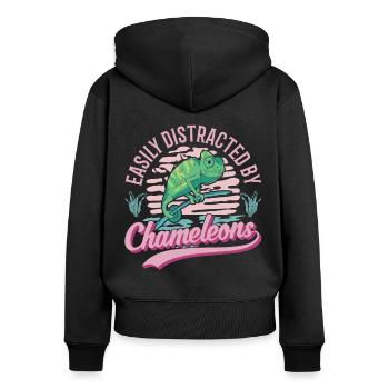 Facilement distrait par les caméléons caméléon - Sweat à capuche zippé Premium bio Femme - noir - Dos - Julia (174cm)