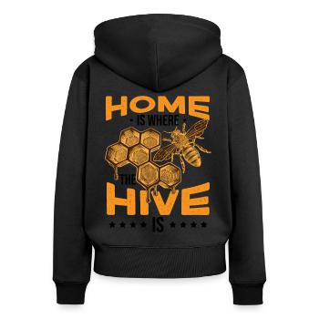 Zuhause ist, wo der Bienenstock ist - Frauen Premium Bio Zip Hoodie - Schwarz - Hinten - Julia (174cm)