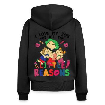 Ich liebe meinen Job aus all den kleinen Gründen - Frauen Premium Bio Zip Hoodie - Schwarz - Hinten - Julia (174cm)