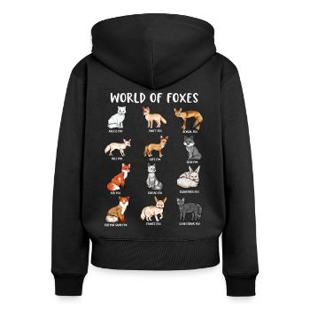 Viele Fuchsarten - Welt der Füchse - Frauen Premium Bio Zip Hoodie - Schwarz - Hinten - Julia (174cm)