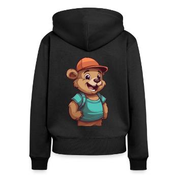 Süßer Cartoon Bär mit Mütze: Knuddeliger Begleiter - Frauen Premium Bio Zip Hoodie - Schwarz - Hinten - Julia (174cm)