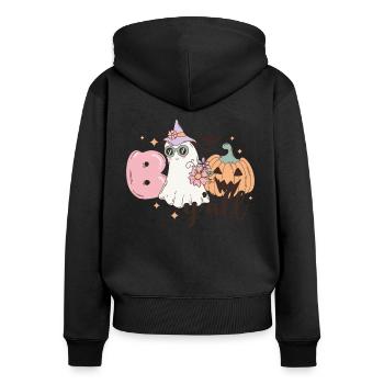 Retro Halloween Boo Y'All Pumpkin and Ghost Design - Women's Premium Organic Zip Hoodie - black - Back - Julia (174cm)
