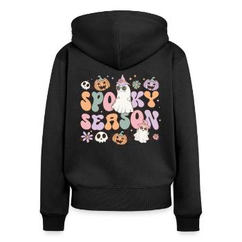 Spooky Season: Retro Halloween: Ghost and Pumpkins - Women's Premium Organic Zip Hoodie - black - Back - Julia (174cm)