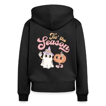 Sweet Retro Halloween: Ghost, Pumpkin and Nostalgia - Women's Premium Organic Zip Hoodie - black - Back - Julia (174cm)
