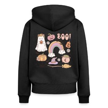 Retro Halloween Elements: Ghost, Pumpkin and Magic - Women's Premium Organic Zip Hoodie - black - Back - Julia (174cm)