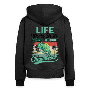 Caméléon Cadeau Caméléon - Sweat à capuche zippé Premium bio Femme - noir - Dos - Julia (174cm)