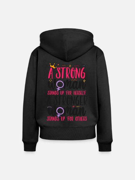 Feminist A Strong Woman Stands Up - Frauen Premium Bio Zip Hoodie - Schwarz