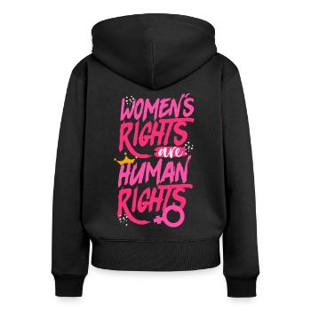 Les droits féministes des femmes sont humains - Sweat à capuche zippé Premium bio Femme - noir - Dos - Julia (174cm)